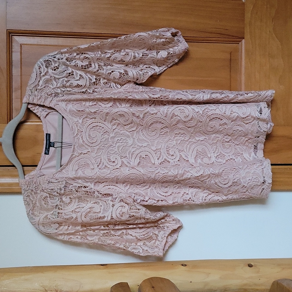 ADRIANNA PAPELL LACE BLUSH PINK 3/4 SLEEVE BLOUSE TOP SMALL NWT!
